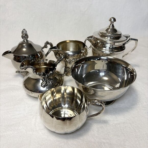 Vintage Ornate Silver Plate Creamer & Sugar Lot – Viking, WM Rogers, Mixed - Picture 2 of 16